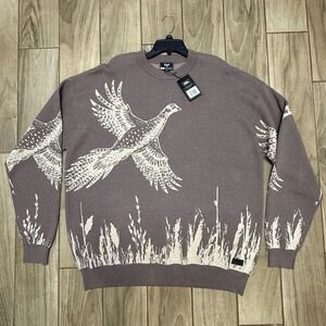 Waggle Upland Wildknit Crewneck Sweater Mens 2XL Brown Pheasant Bird Graphic NWT